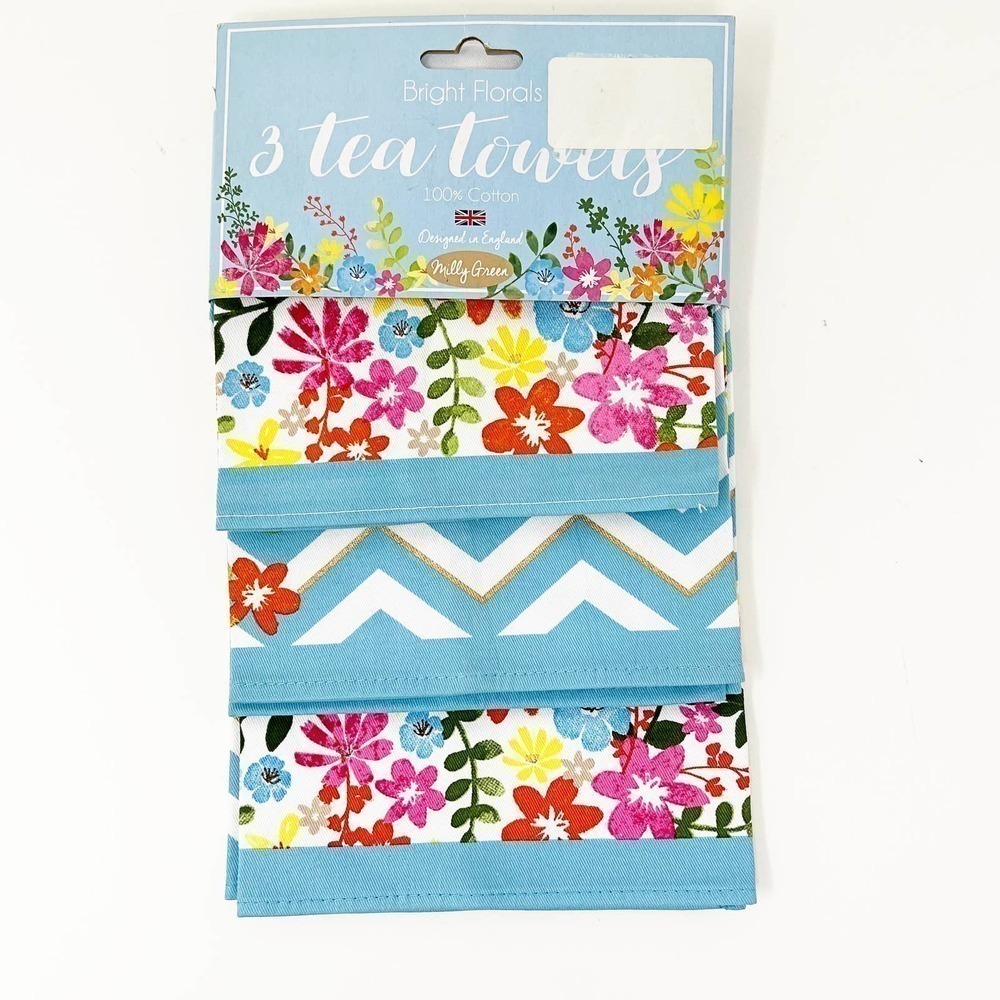 Milly Green Bright Floral Cotton Tea Towels (3)